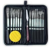 Без бренда «Коробка 50 шт.: Набор кистей для рисования в чехле, премиум набор (15 нейлоновых кистей, 1 мастихин) белые» в Сургуте