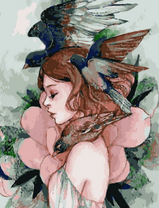 Без бренда «Девушка с большим цветком и птицы» в Сургуте