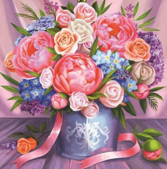 Алмазная мозаика 30x30 Большой красивый букет с пионов, роз и других цветов