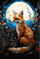 Рыжая лиса на фоне луны