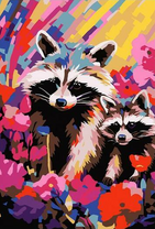 Два енота на цветном фоне