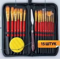 Без бренда «Набор кистей для рисования в чехле, премиум набор (15 нейлоновых кистей, 1 мастихин) красные» в Сургуте