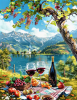 Без бренда «Винный натюрморт с бокалами, бутылкой вина, фруктами и ягодами» в Сургуте