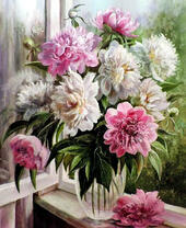 Без бренда «Пионы в прозрачной вазе у окна» в Сургуте