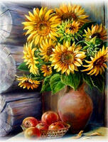 Без бренда «Кувшин с подсолнухами и корзинка с яблоками» в Сургуте